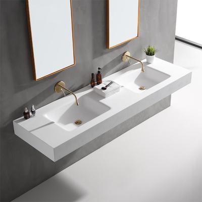 China Modern Lavabo Matte Solid Surface Wall Hung Double Sinks Bathroom Vanity Hand Sink Luxury European Price for sale