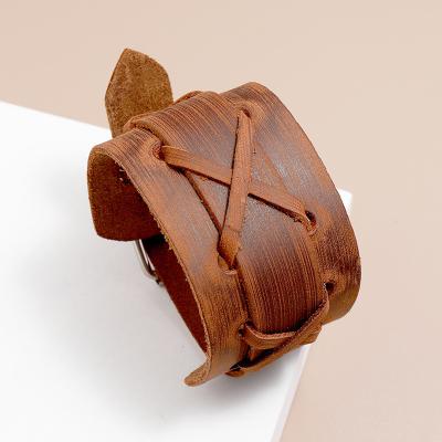 China Promotional Gifts Vintage Wide Wrap Bracelets Men Women Genuine Leather Sport Punk Bracelet for sale