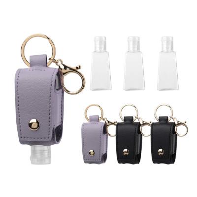 China Leather Portable Europe PU Hand Spray Sanitizer Holder Key Chain With Bottle for sale