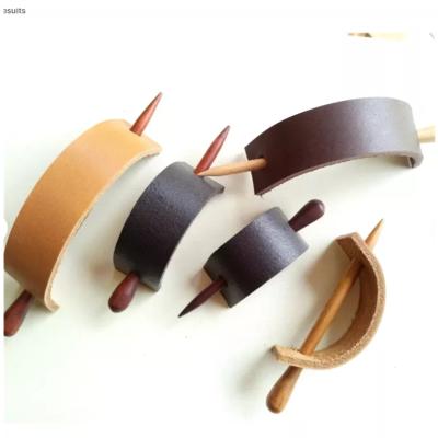 China Hairwear Hand Crafted Genuine Leather Hair Clip Barrette Hair Stick Pin Ponytail Holder Bobby Hair Pin for sale