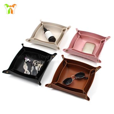 China 2pcs Viable Per Tray Faux Leather Key Tray Storage PU Leather Desk Organizer Premium Stock Set For Smaller Things for sale