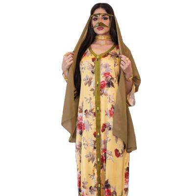 China Plus Size Islamic Abaya Floral Printing Plus Size Women Ramadan Lace Ethnic Clothing Indian Ladies Abaya Islamic Clothing for sale