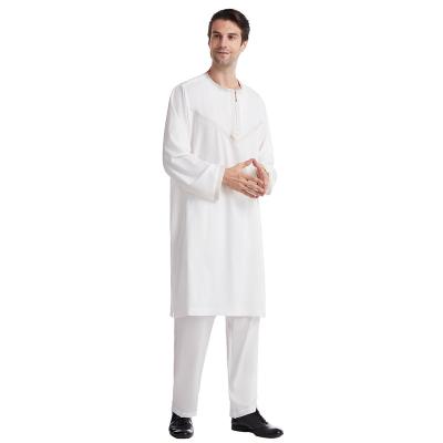 China 2021 New Arrival Islamic Plus Size Kaftan Men Wear Thawb Round Neck Half Sleeve Solid Thobe Dubai Islamic Muslim Long Dress Saudi Arabia for sale