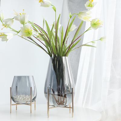 China Luxury Customized Trend Matte Hand Murano Color Glass Bulb Blown Flower Vase Set For Home Decoration for sale