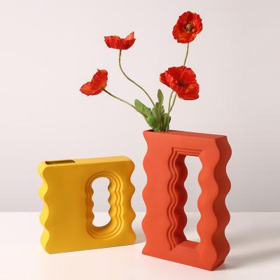 China Hot Selling Simple Art Geometry Vase Ornaments Creative Home Room Decor Ceramic Flower Vase Over-glazed for sale