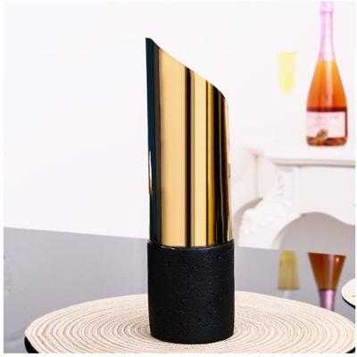 China Environmental Protection Dark Gold Series Metal Flower Back Cylinder Shaped Vases Shape Decorative Vases for sale