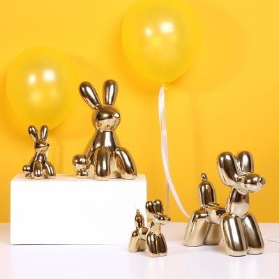 China Small Glazed Rabbit Home Gold Plated Animal Ceramic Crafts Dog Decorations Bedroom Living Room Ornaments for sale