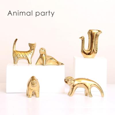 China European craft creative ceramic gold plated animal living room decor glazed modern home ornaments for sale