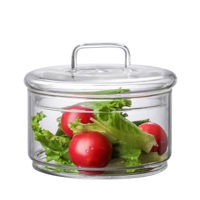 China Wholesale 500ml Food Grade Salad Bowl Heat Resistant Clear Glass Clear Round Mixing Bowl With Airtight Lids for sale