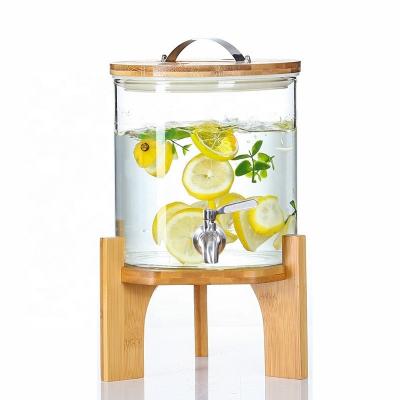 China High Borosilicate Factory Food Safety Large Glass Juice Direct Drink Dispenser Size Water Dispenser With Faucet And Bamboo Base for sale