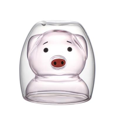 China Wholesale Viable Funny Pig Wall Glass Mug Double Attacks Animal Shape Double Wall Heat Insulation Glass Cup For Tea Coffee Milk for sale