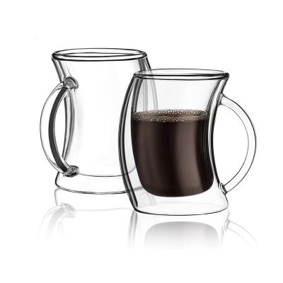 China 350ml Viable Wall Reusable Double Wall Coffee Cup Borosilicate Double Wall Glass Coffee Mugs Novelty Cup Reusable Glass Coffee Mugs for sale