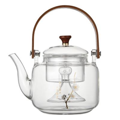 China Viable New Chinese Style High Borosilicate Glass Tea Maker Glass Teapot With Wooden Handle Glass Teapot Set for sale