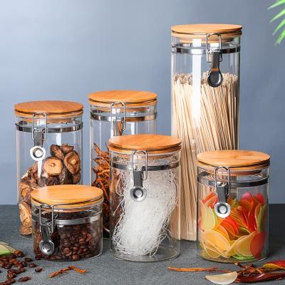 China Wholesale Viable Kitchen Storage Thickened Clear Stackable Wide Storage Jar Wide Mouth Food Canisters Kitchen Spice Storage Glass Jars for sale