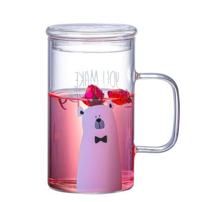 China Viable Accept Logo Glass Mugs Customized Heat-Resistant Printing Borosilicate Juice Cup Transparent Glass Drinking With Handle for sale