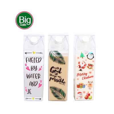 China Sustainable Plastic Warehouse Stock Carton Milk Square Free Sample Transparent Clear Plastic Milk Bottle for sale