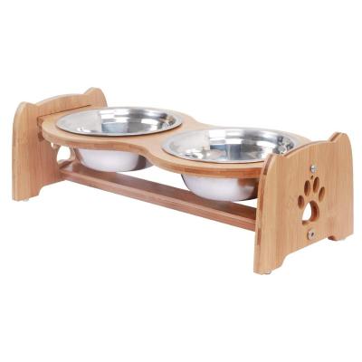 China Sustainable Low Cost Adjustable Wood Raised Food Bowls And Water Bowls Stand Feeder For Dog Cat for sale