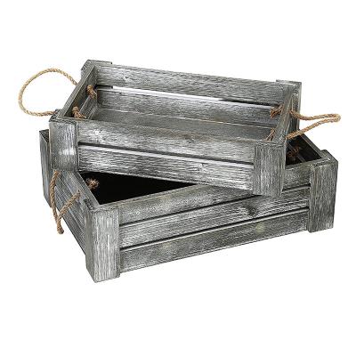 China 2022 Retro Eco-friendly Wholesale Wooden Storage Box Crates Display Box With Twisted Rope Handle for sale