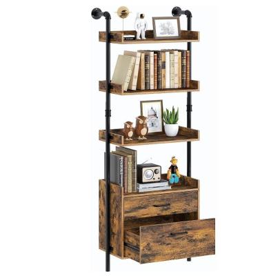 China Adjustable Modern Multi Layer Wooden Shelf (The Other) With 2 Wooden Drawers 4 Layer Bookcase Shelf for sale