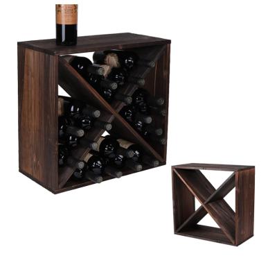 China Retro Style Minimalist Wooden Stackable Cube 24 Bottle Wine Rack Wine Rack Antique Countertop Storage Wooden Wine Cabinet for sale