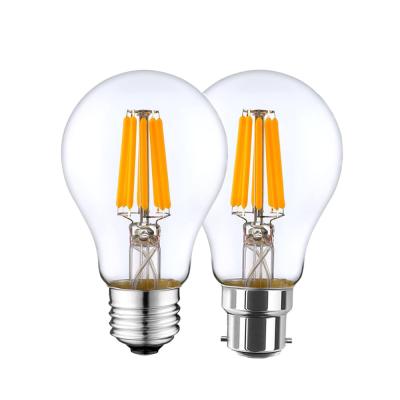 China Vintage Edison Bulbs 8W 1000Lm B22 E26 E27 Base Led Light Bulb Glass A60 Led Filament Clear Bulb for sale