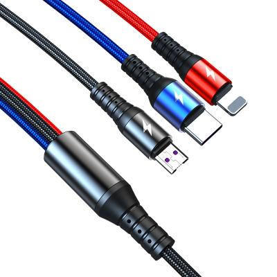 China Eco-friendly Universal Multi Function 3 In 1 Fast Charging Type C Cable 5A 1.2M Nylon Braided For iPhone Phone Micro Usb Cable Fast Charging for sale