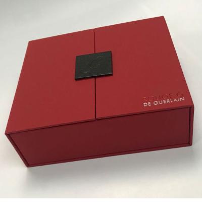 China 2022 Recyclable New Arrive Red Color Cardboard Cosmetic Packaging Gift Boxes With Double Open Magnetic Door Foam Insert for sale