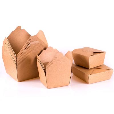 China Disposable Biodegradable Stocked Eco Friendly Recycle Food Grade Container Packaging Brown Paper Fast Food Take Away Kraft Paper Food Lunch Box for sale