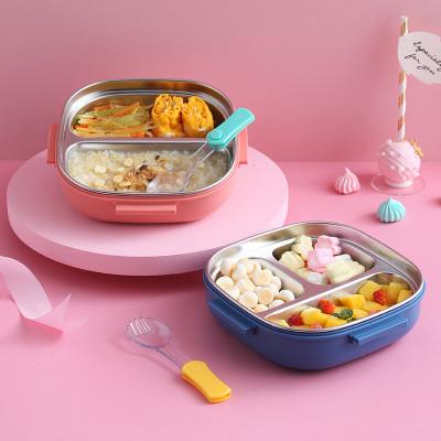 China Customized Popular Easy Open School Microwavable 2 Food Container Insulated 3 Compartment Bento Box 304 Stainless Steel Kids Lunch Box for sale