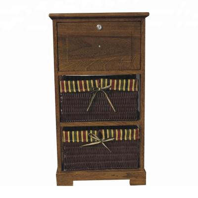 China Retro Traditional Antique Roasted Wooden Balcony Living Room Bedroom Decoration Storage Cabinet with Rattan Drawer for sale