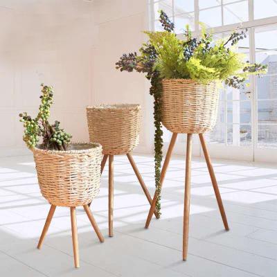 China Modern Modern Design Customized Outdoor Wooden Stand Floor Flower Green Plant Pots For Garden Decor for sale