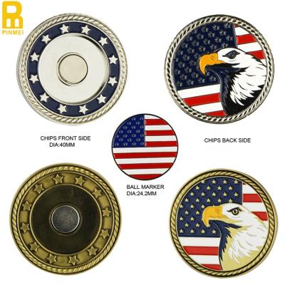 China Event and Hot Selling Magnetic Poker Training USA Golf Golf Chips Stocked Eagle Embossed Metal Poker Chip for sale