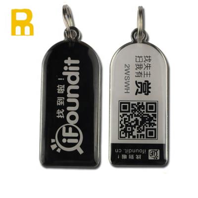 China Custom Made Stainless Iron Logo QR Code Barcode Key Tag Key Chain With ID Number Key Chain Key Fobs for sale