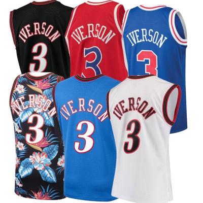 China 2019 Antibacterial Newest Custom Embroidered Men's #3 Allen Iverson Black Basketball Jerseys /Shorts for sale