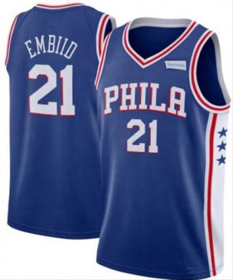 China 21 joel embiid antibacterial embroidery jersey custom basketball tank top for sale