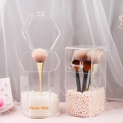 China Pmma COBLOCKS Private Label Luxury Bling Glitter Makeup Brush Holder with Rose Golden Diamond Package Box with Pearl Free for sale