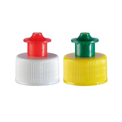 China Non Spill Hot Selling Sports Lid Push Pull Water Bottle Dosing Cap Material 28/410 Plastic Top Caps Lid Screw for sale