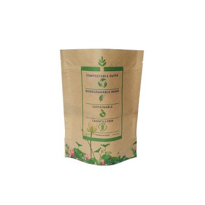 China Recycled Materials Aluminum Foil Kraft Paper Reusable Biodegradable Custom Sealable Pouches Empty Black Tea Packaging Zipper Paper Bag for sale