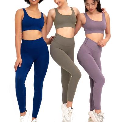 China 2 Piece Breathable Seamless Gym Workout High Waist Leggings With Sports Bra Set Yoga Equipments For Women for sale