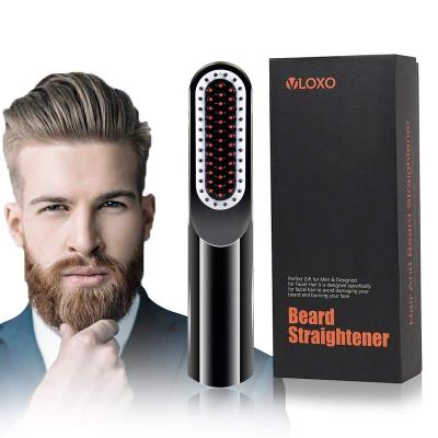 China Automatic Power-up Electric Ceramic Beard Straightening Brush Comb Iron Hair Straightener For Men for sale