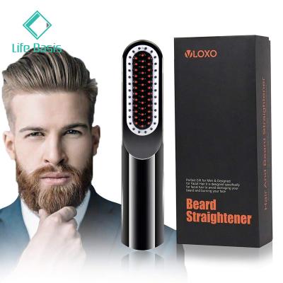 China LIFEBASIS Smart USB Charging Automatic Power-off Ceramic Beard Straightening Brush Comb Iron Hair Straightener for Men for sale