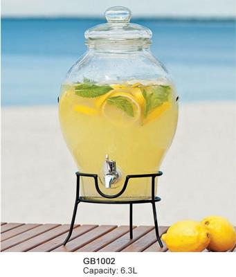 China Food Grade Glass Stocked Drinking Beverage Dispenser With Metal for sale