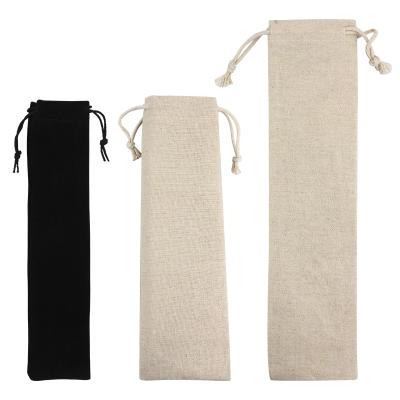 China Hot Selling Soft-loop Stainless Steel Metal Drinking Cotton Straw Bag With Customized Logo Straw Packing Pouch Drawstring Pattern for sale