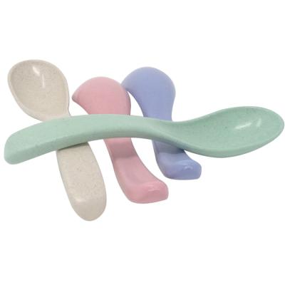 China Viable Green Beige Color Pink Purple Color Wheat Spoon Biodegradable Reusable Wheat Straw Spoon for sale