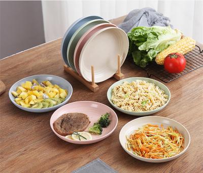 China New Eco-friendly Reusable Plastic Colorful Sustainable Wheat Straw Fiber Fruit Food Plate Dish Dinnerware Set For Home Restaurant for sale