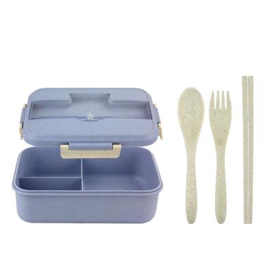 China Lunch Box Eco Wheat Straw School Lunch Box With Spoon Microwavable Portable Reusable Fork And Chopsticks for sale