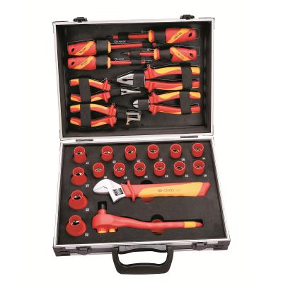 China 1000V VDE Electrical Use 25 Pieces Insulated Socket Tool Kit Combination Mechanical Tool Box for sale