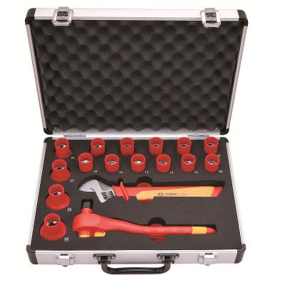 China Not Rated 17 Pieces 1000V VDE Insulated Mechanical Tool Kit Socket Combination Wrench Tool Box for sale