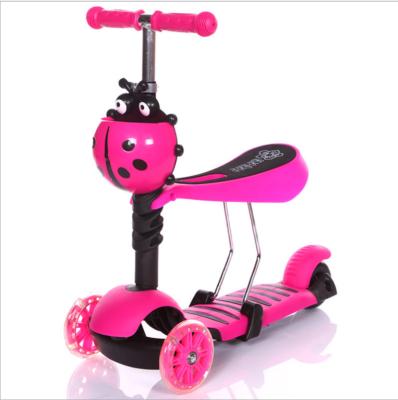 China Cartoon Seven Star Ladybug Pattern Eco-friendly Material Kids 1-3-6 Years Old Five-in-One Children Foot Pedal Luminous Scooter for sale