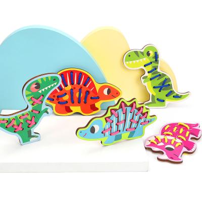 China Educational Child Toys Montessori Early Education Toy Baby DIY Cartoon Animal Dinosaur Wooden Spinning Toy for sale